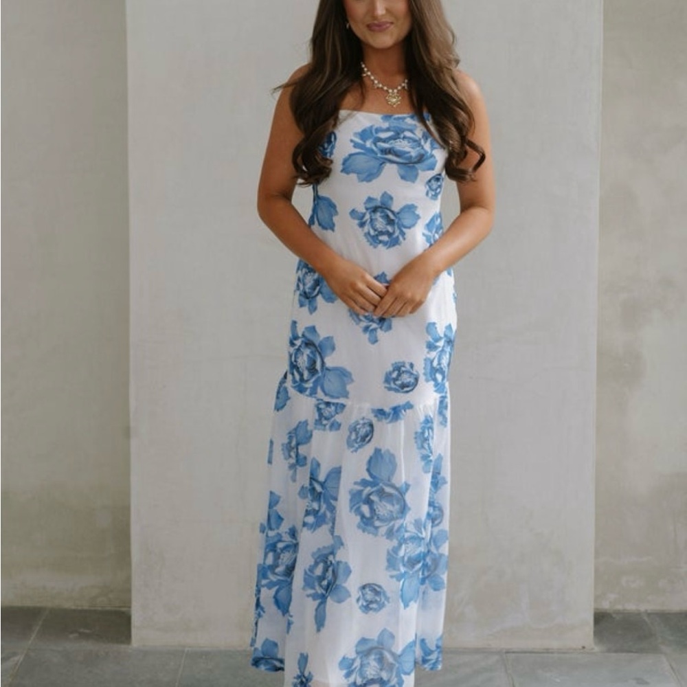 Floral Blue and White Maxi Dress